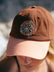 Brown and apricot JAYD Baseball Cap with embroidered Salty Summer design featuring coral and a starfish.